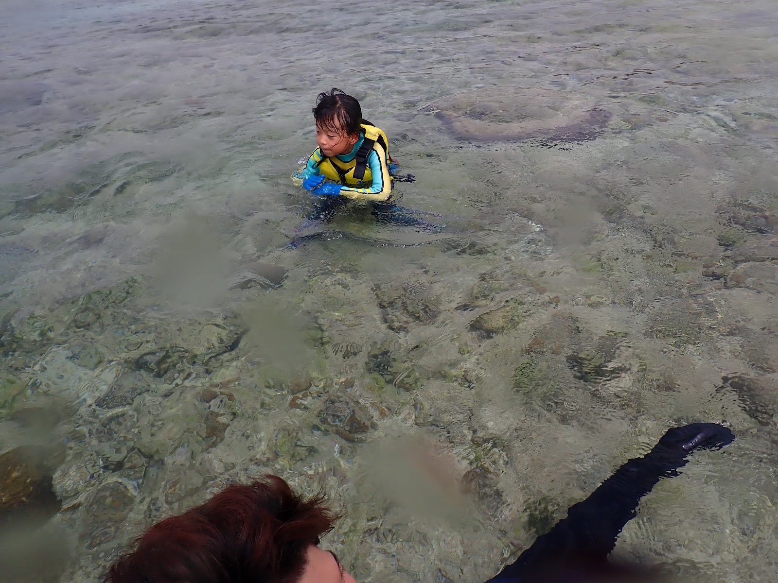 浅瀬で水に慣れながら海を楽しむ子ども